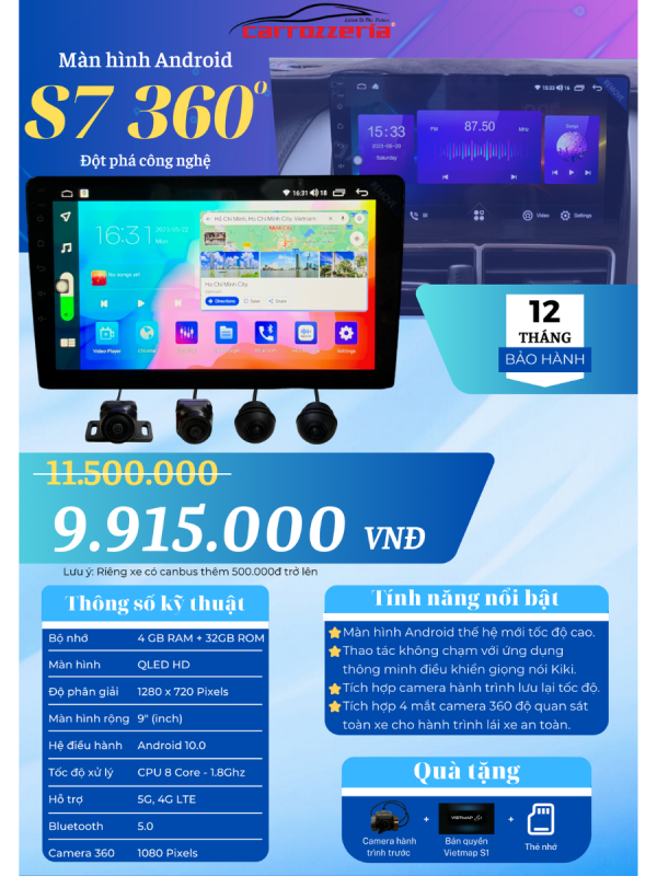 Màn hình Android Carrozzeria S7 360 độ
