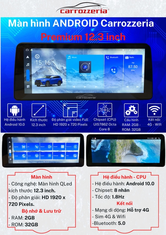 Màn hình Android Carrozzeria Premium 12.3 inch